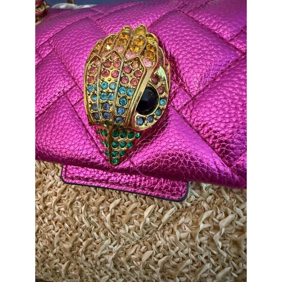 Kurt Geiger Hot Pink Fuchia Raffia Kensington Convertible Bag Chain Designer - Picture 3 of 16